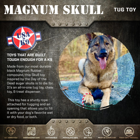 USA-K9 Magnum Skull - Black Magnum Rubber Chew Toy for Extreme Chewers | USA Made