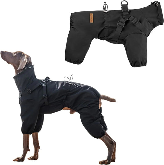 Adjustable Waterproof Dog Raincoat with Harness Reflective 4-Leg Jacket S–5XL