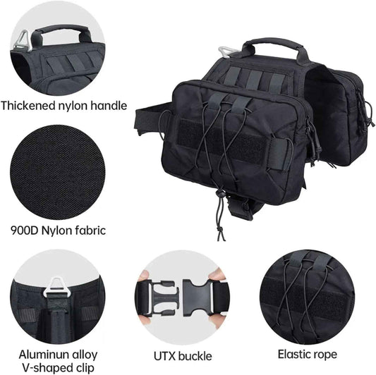 Tactical Dog Backpack Saddle Bag 900D Nylon for Hiking