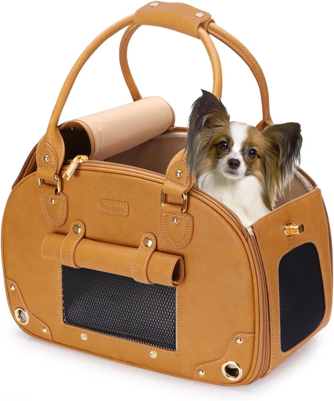 Dog Carrier Purse – Waterproof PU Leather Pet Travel Bag with Roof, for Small Dogs & Cats