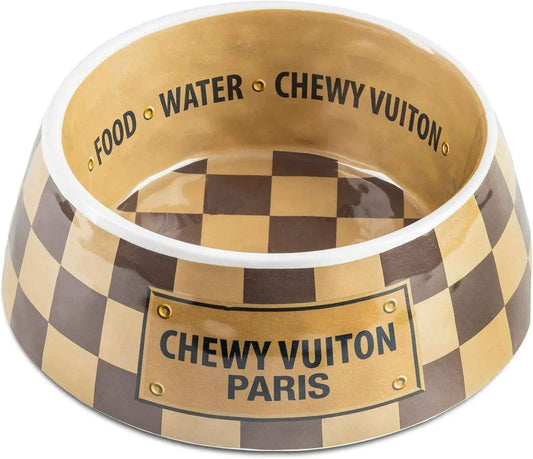 Haute Diggity Dog Chewy Vuiton Dog Bowl Set | BPA-Free, Non-Skid (2-Pack)
