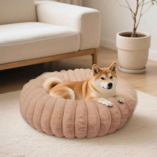Faux Fur Calming Donut Dog & Cat Bed with Non-Slip Base