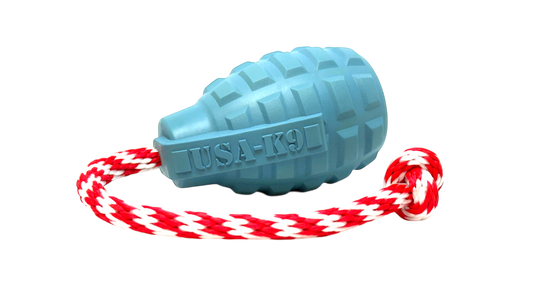 USA-K9 Grenade Shaped Rubber Dog Toy - Chew, Treat Dispenser & Tug Toy | USA