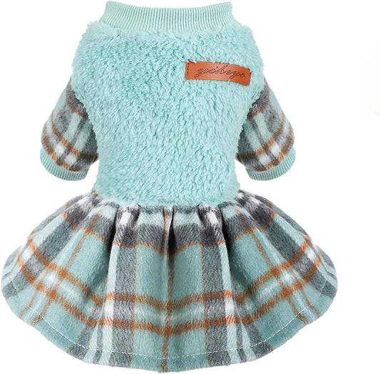 Plaid Dog Sweater Dress for Small Dogs – Warm Winter Outfit for Girl & Boy Puppies