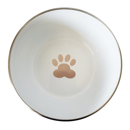 Deep Dog Bowl with Paw Print Design – Stainless Steel Bowl, Ideal for Small, Medium to Large Dogs – Rose Gold