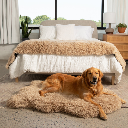 PupRug® Luxe Faux Fur Orthopedic Dog Bed - Plush Sheep Tan
