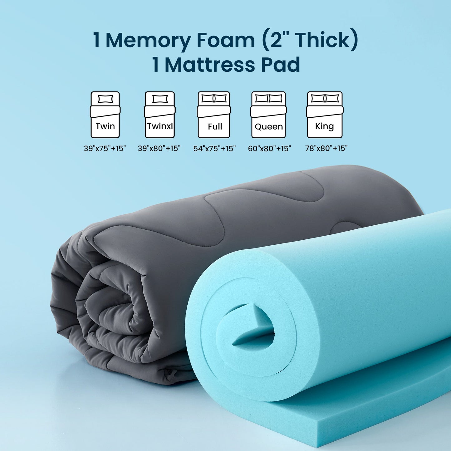2" Cooling Gel Memory Foam Topper - Waterproof & Extra Thick