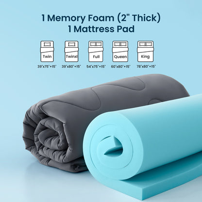 2" Cooling Gel Memory Foam Topper - Waterproof & Extra Thick