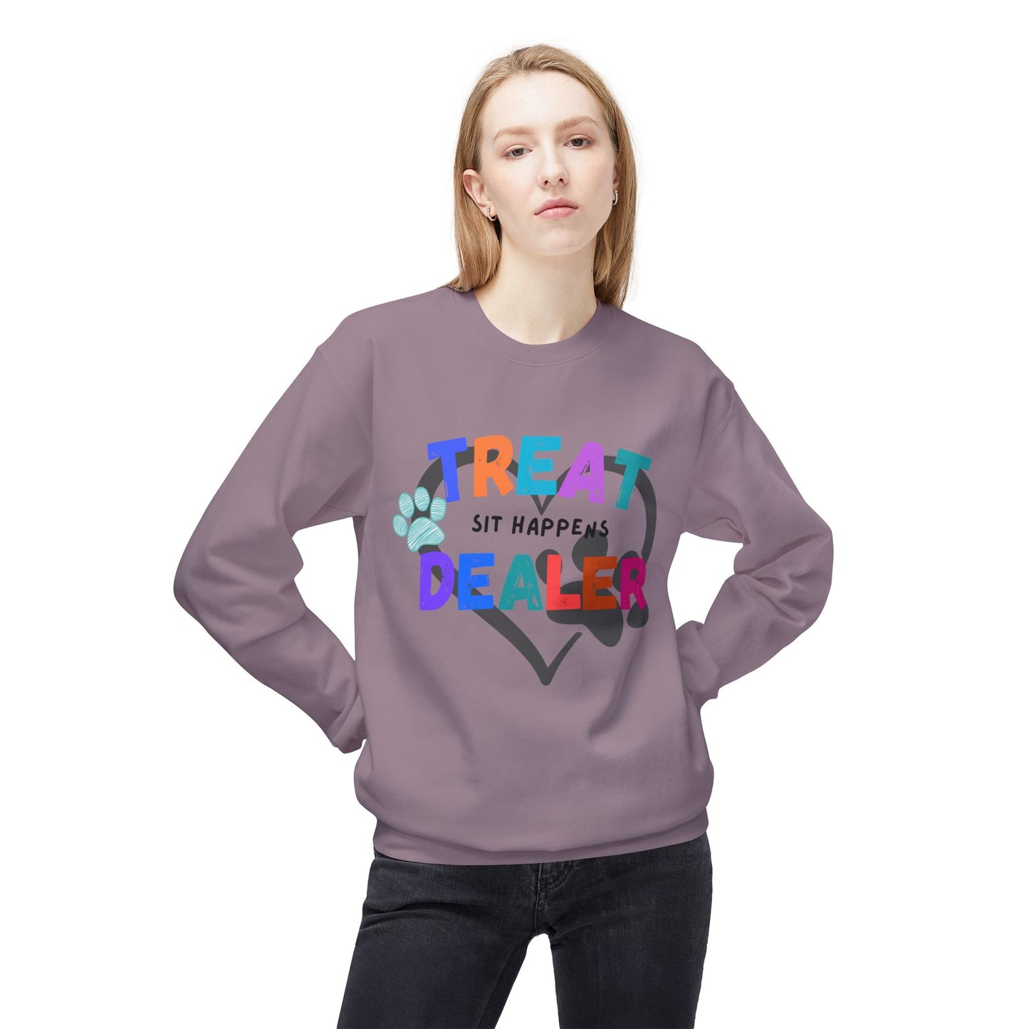 Sweatshirt — "Treat Dealer" Colorful Heart Candy Crewneck