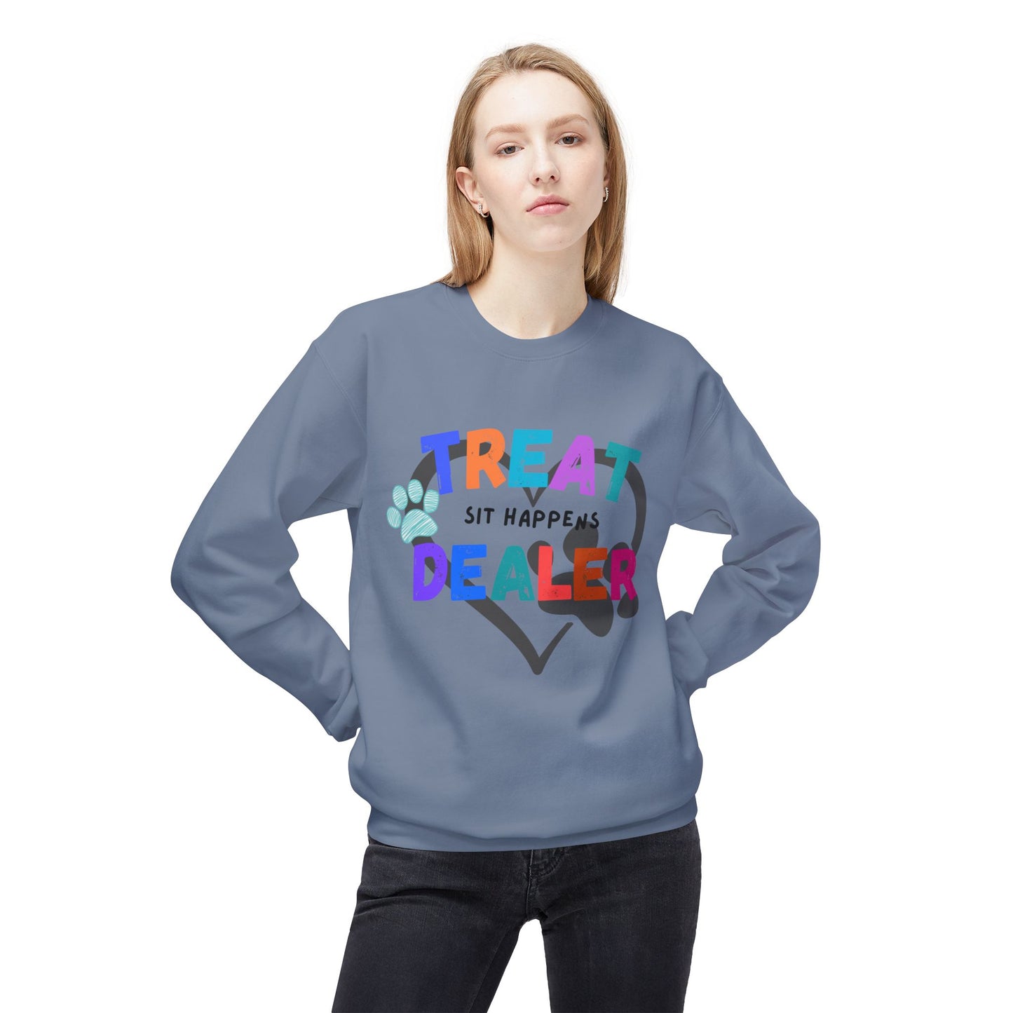 Sweatshirt — "Treat Dealer" Colorful Heart Candy Crewneck
