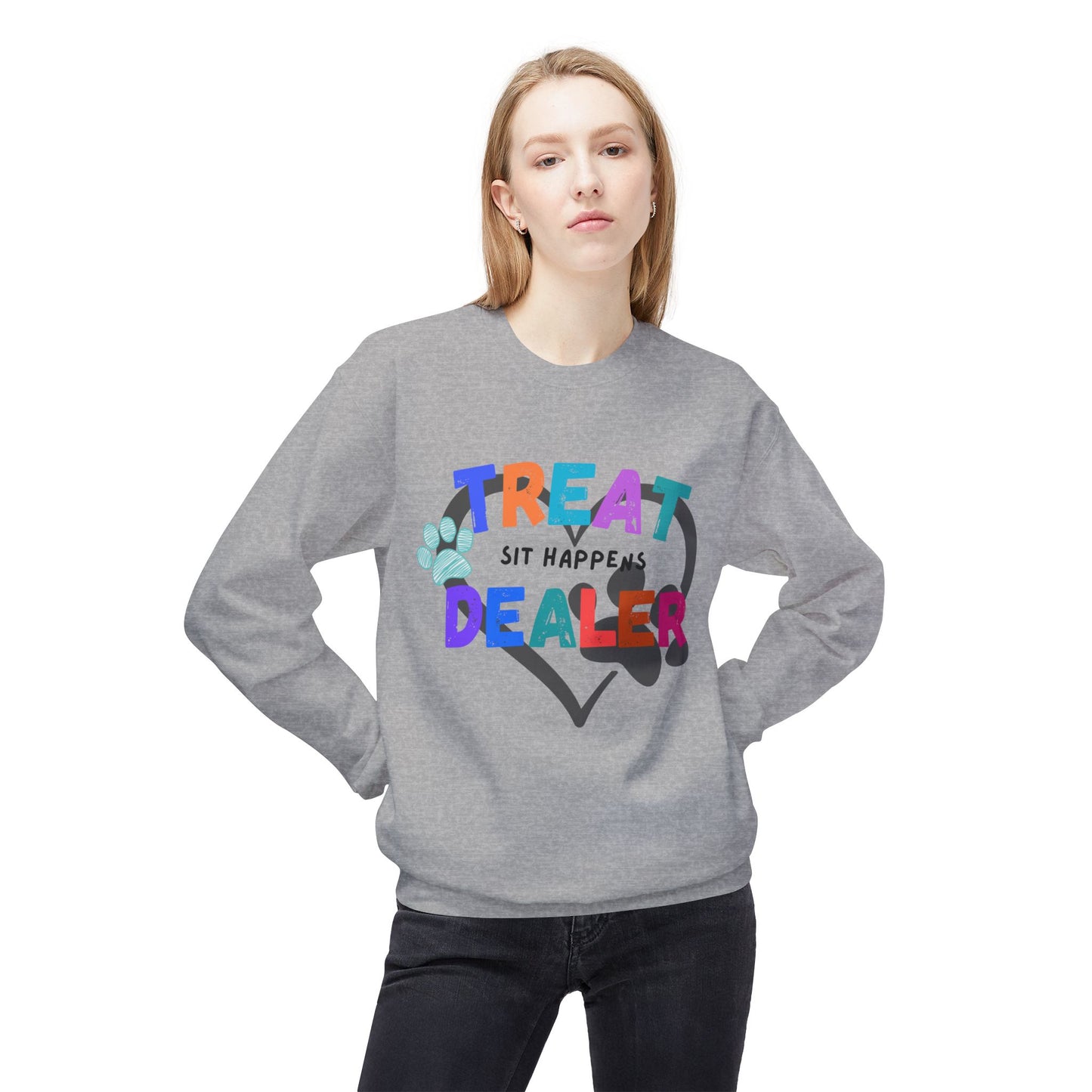Sweatshirt — "Treat Dealer" Colorful Heart Candy Crewneck