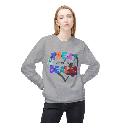 Sweatshirt — "Treat Dealer" Colorful Heart Candy Crewneck