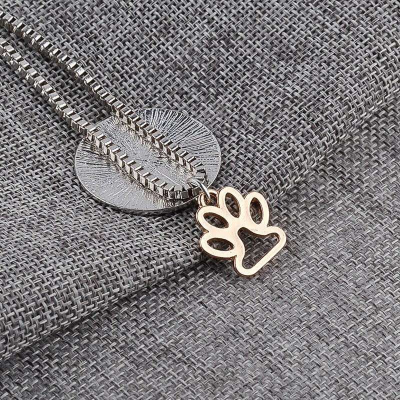 Round Dog Paw Tag Short Necklace