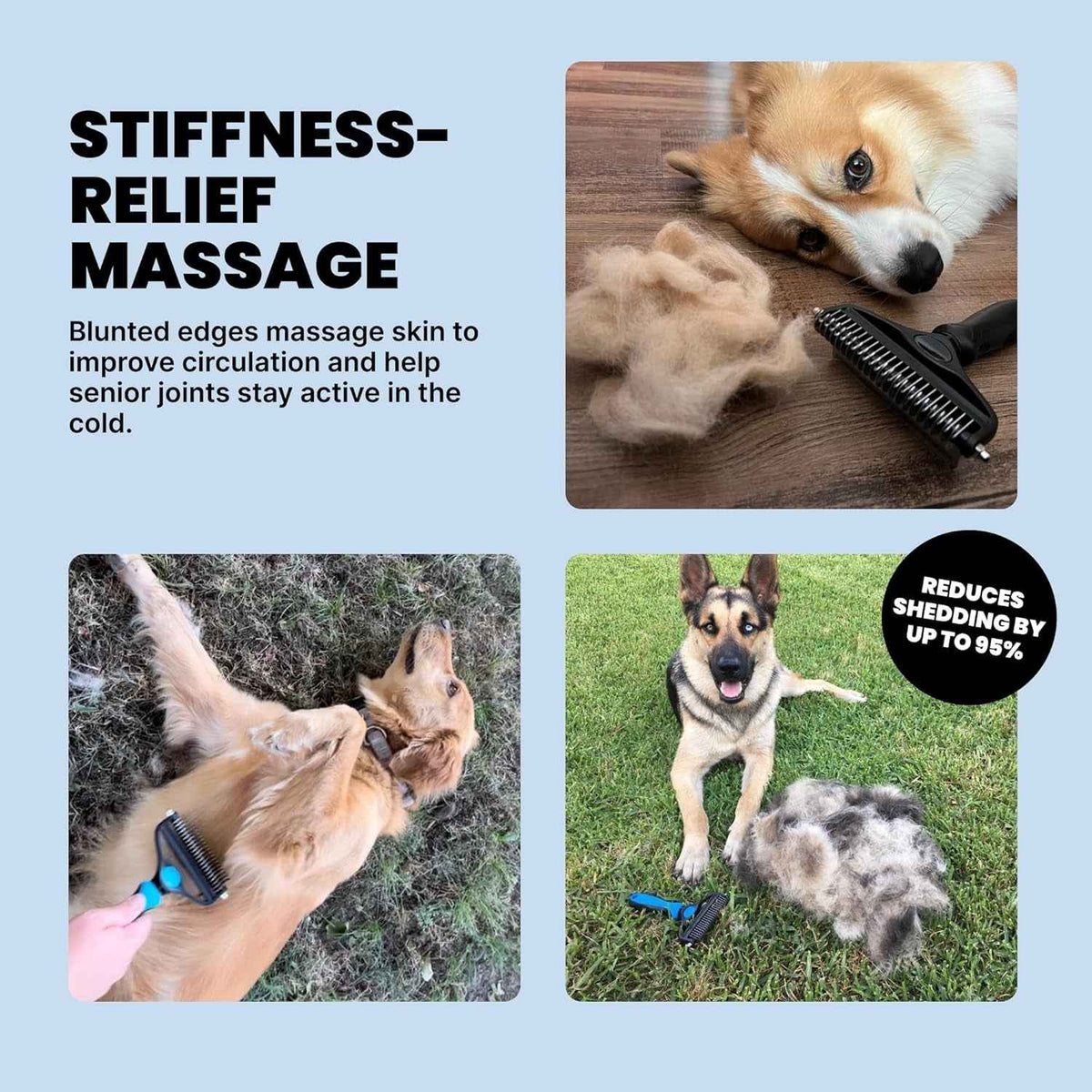 2-in-1 Deshedding Brush & Undercoat Rake for Dogs & Cats