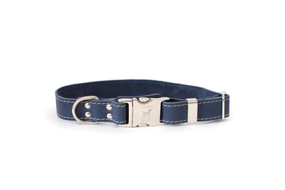 Pro Line Quick-Release Blue Jeans Leather Dog Collar with Metal Buckle