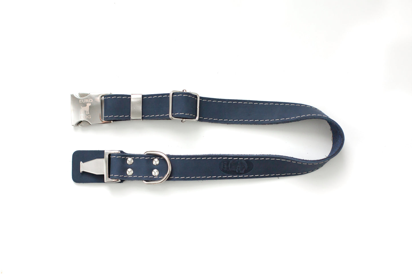 Pro Line Quick-Release Blue Jeans Leather Dog Collar with Metal Buckle