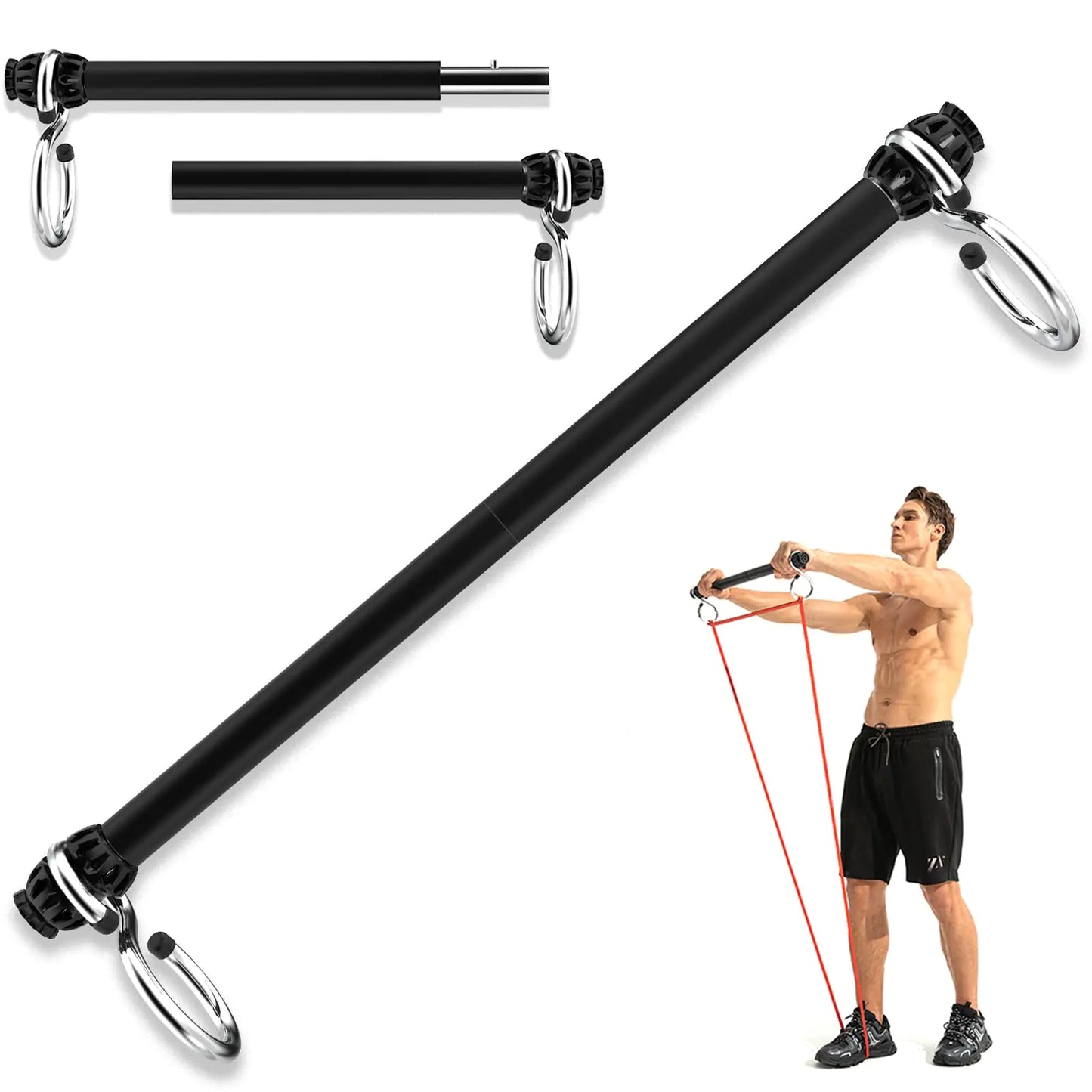 Resistance Band Bar Portable Pilates Bar with Resistance Bands Home Gym Workouts Stick Squat Yoga Pilates Flexbands Kit for Full Body Shaping (25.5 Inch Resistance Band Bar)…
