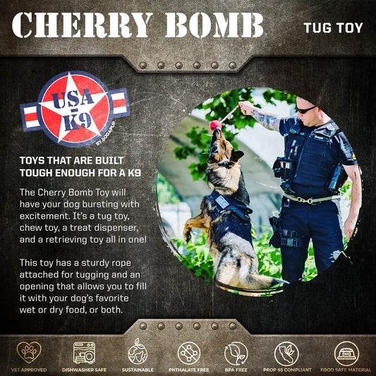 USA-K9 Cherry Bomb Rubber Dog Chew Toy | K9 Handler Reward Toy | Blue | USA Made