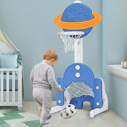 3 in 1 Height Adjustable Kids Basketball Hoop Set with Balls-Blue