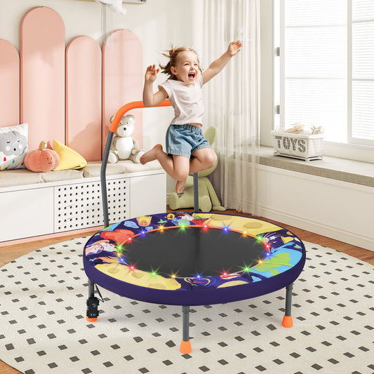 Mini Trampoline Folding Small Rebounder for Kids with Lights-Purple