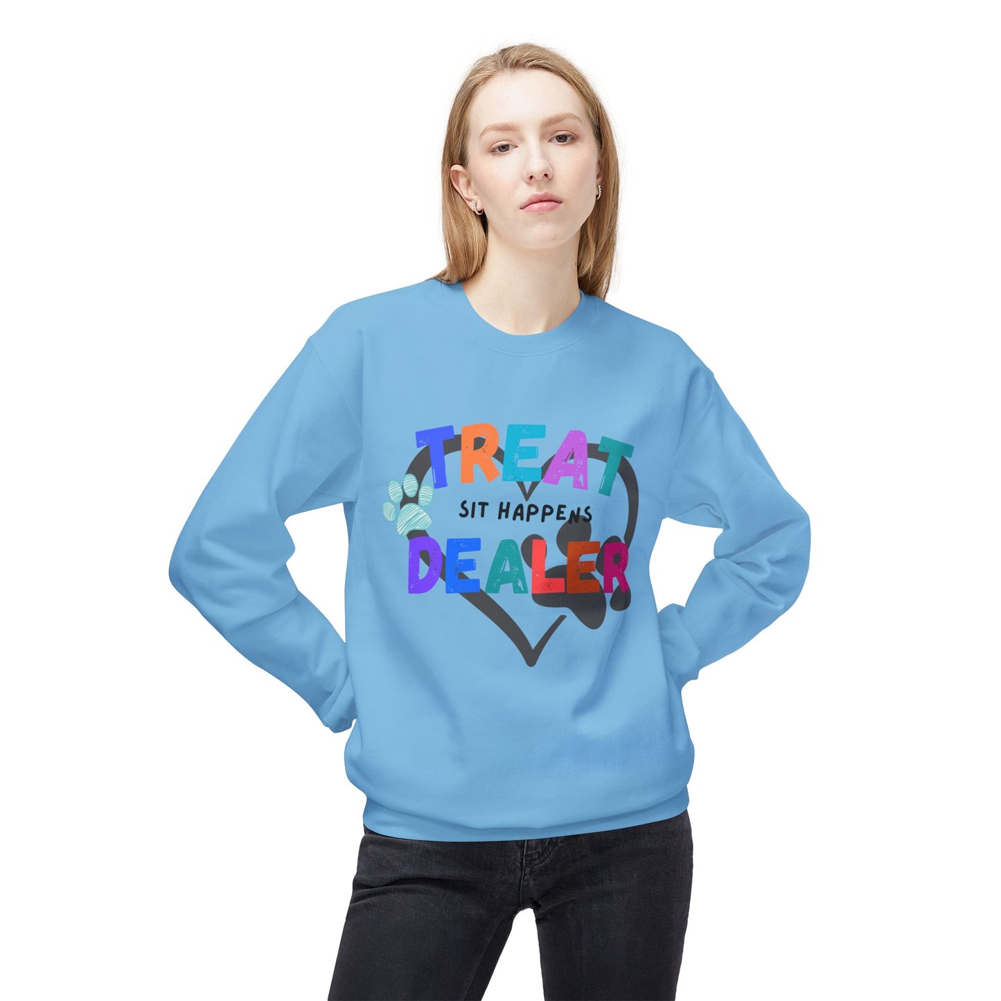 Sweatshirt — "Treat Dealer" Colorful Heart Candy Crewneck