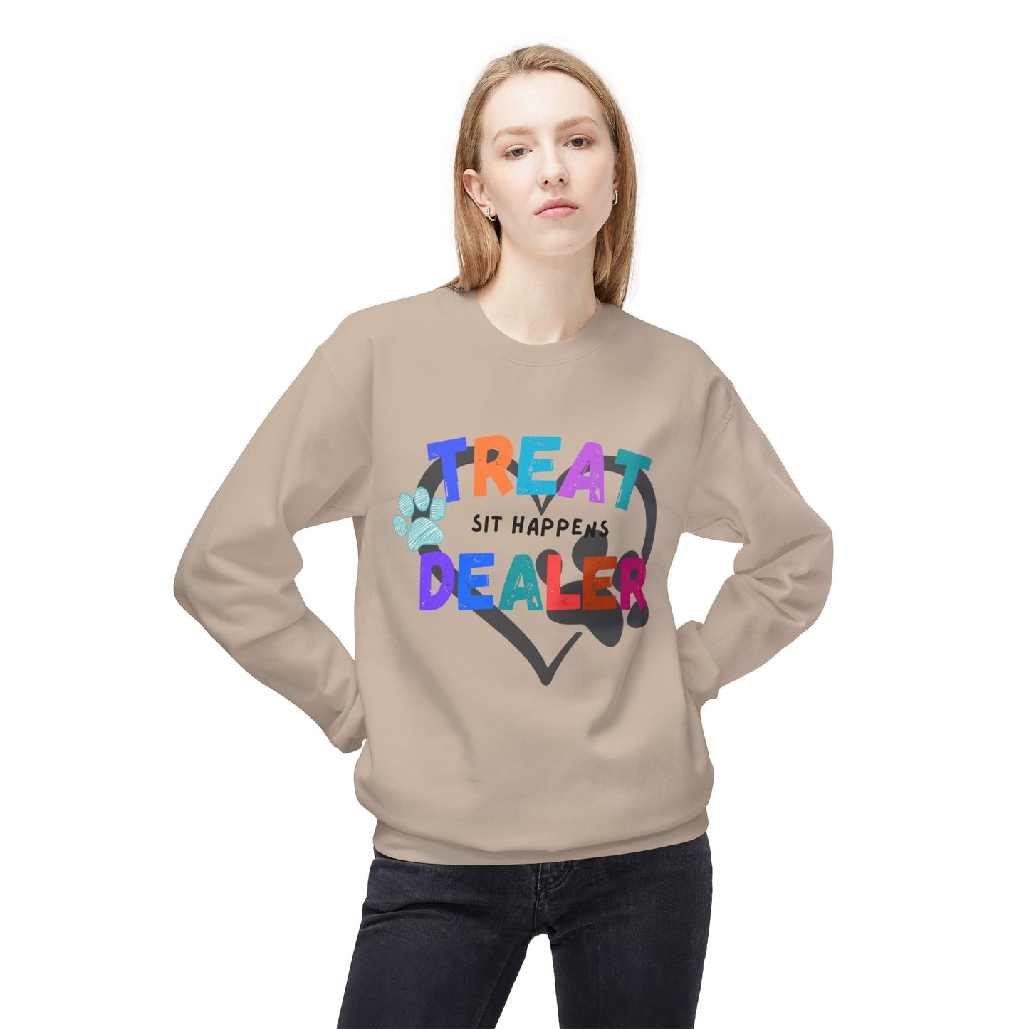 Sweatshirt — "Treat Dealer" Colorful Heart Candy Crewneck