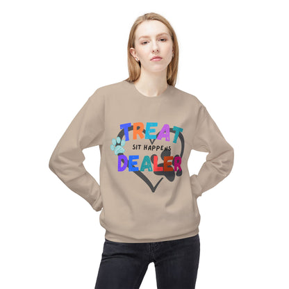 Sweatshirt — "Treat Dealer" Colorful Heart Candy Crewneck