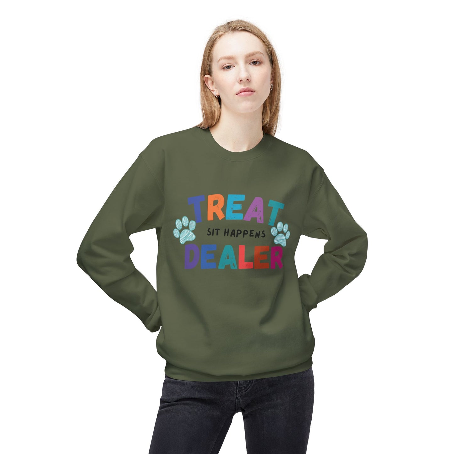 Treat Dealer Sweatshirt "Sit Happens" Funny Crewneck