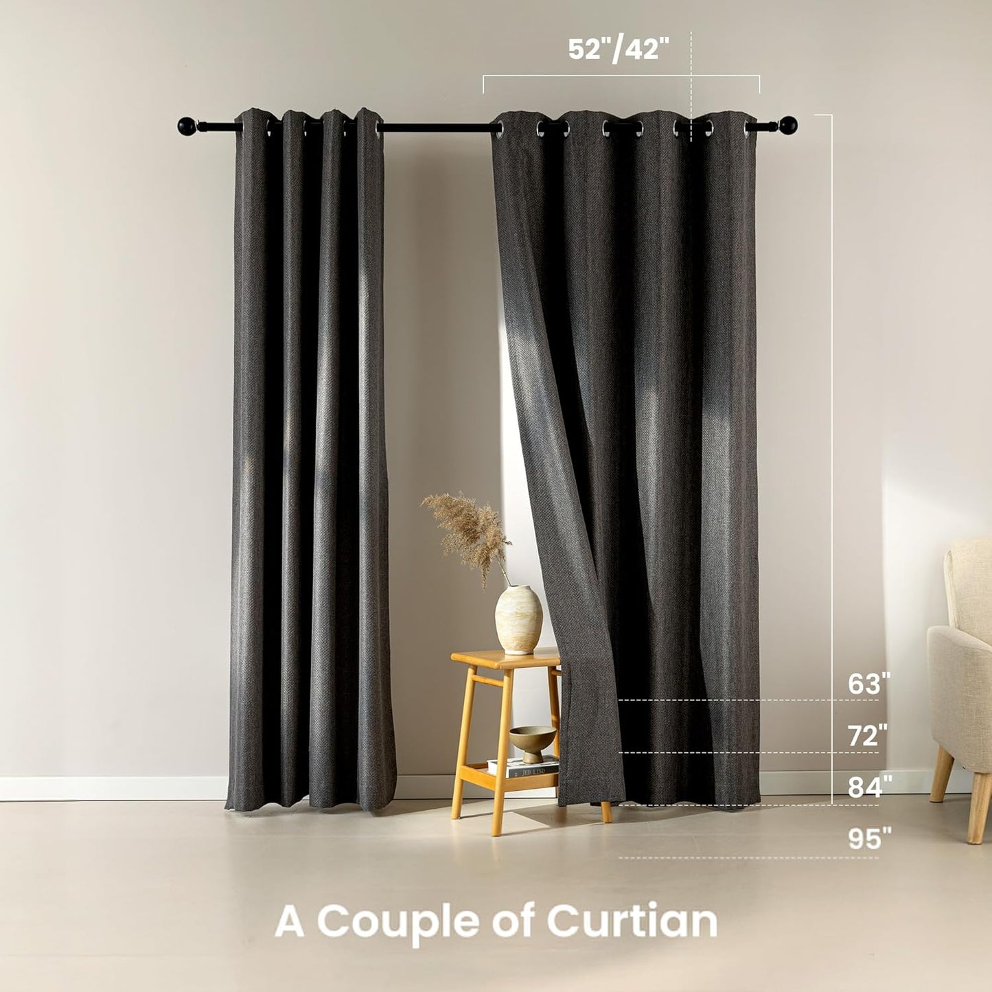 Faux Linen Washable Thermal Blackout Curtains