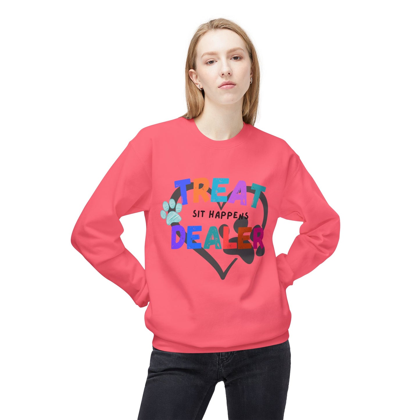 Sweatshirt — "Treat Dealer" Colorful Heart Candy Crewneck