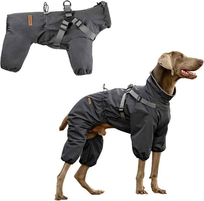 Waterproof 4-Leg Dog Raincoat with Harness, S–5XL