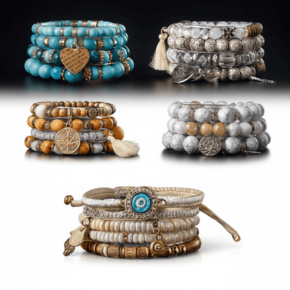 Bohemian Beaded Bracelet Set for Women & Men Handmade Stretch Stackable Bracelets