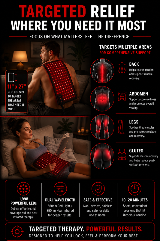 Large Red Light Therapy Pad – 27" x 11" with 1,998 LEDs for Pain Relief & Recovery
