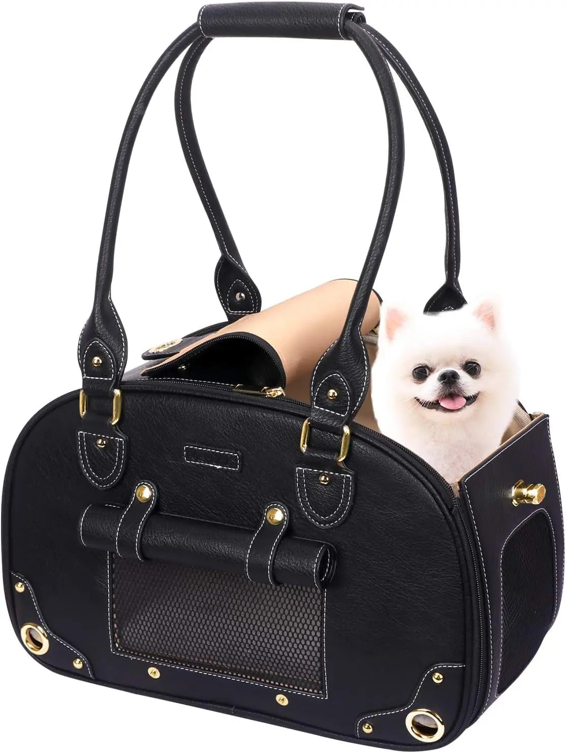 Dog Carrier Purse – Waterproof PU Leather Pet Travel Bag with Roof, for Small Dogs & Cats
