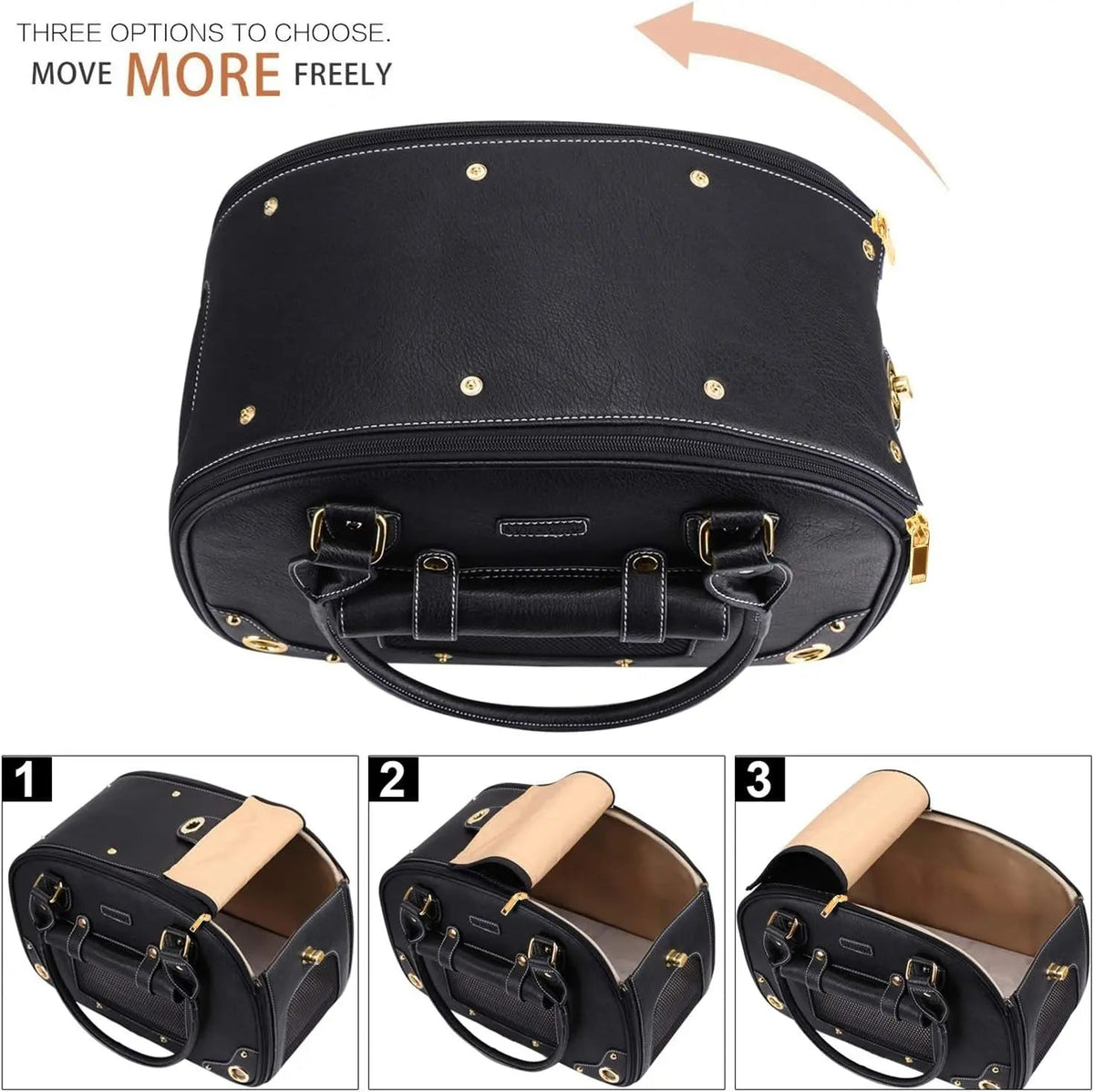 Dog Carrier Purse – Waterproof PU Leather Pet Travel Bag with Roof, for Small Dogs & Cats