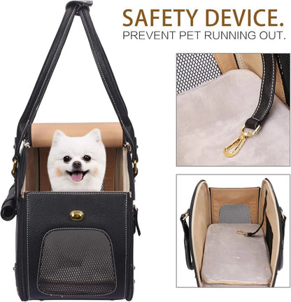 Dog Carrier Purse – Waterproof PU Leather Pet Travel Bag with Roof, for Small Dogs & Cats