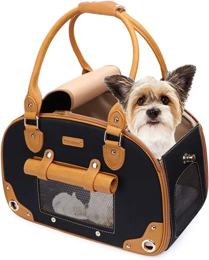 Dog Carrier Purse – Waterproof PU Leather Pet Travel Bag with Roof, for Small Dogs & Cats
