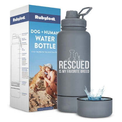 Dog + Human Water Bottle with Detachable Dog Bowl