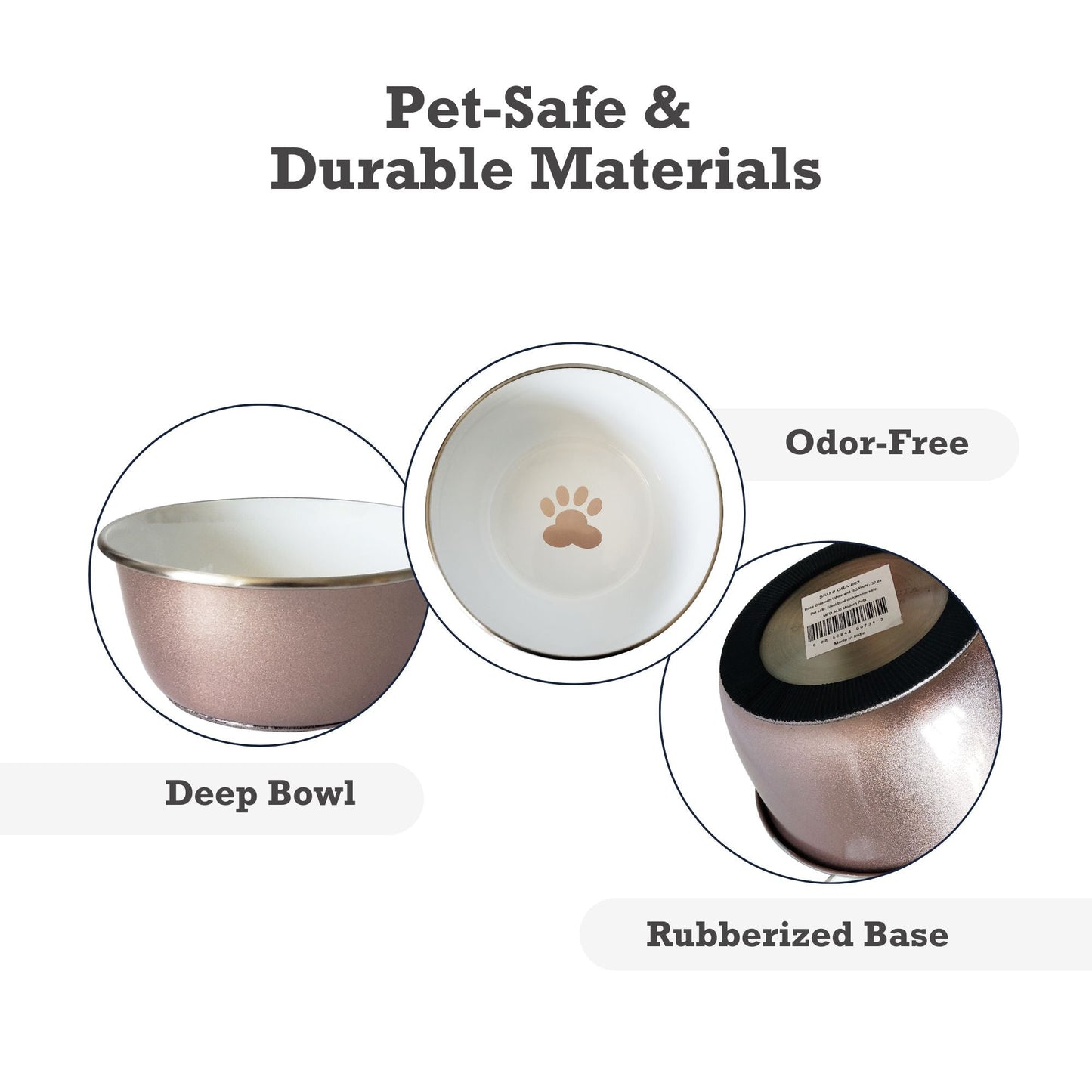 Deep Dog Bowl with Paw Print Design – Stainless Steel Bowl, Ideal for Small, Medium to Large Dogs – Rose Gold