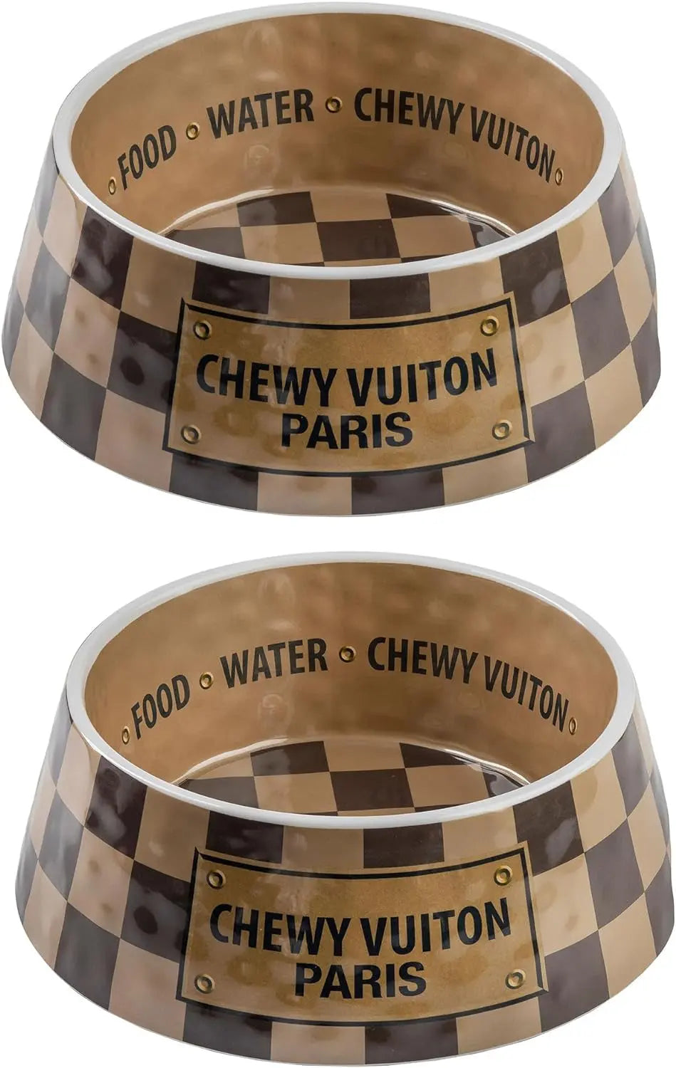 Haute Diggity Dog Chewy Vuiton Dog Bowl Set | BPA-Free, Non-Skid (2-Pack)