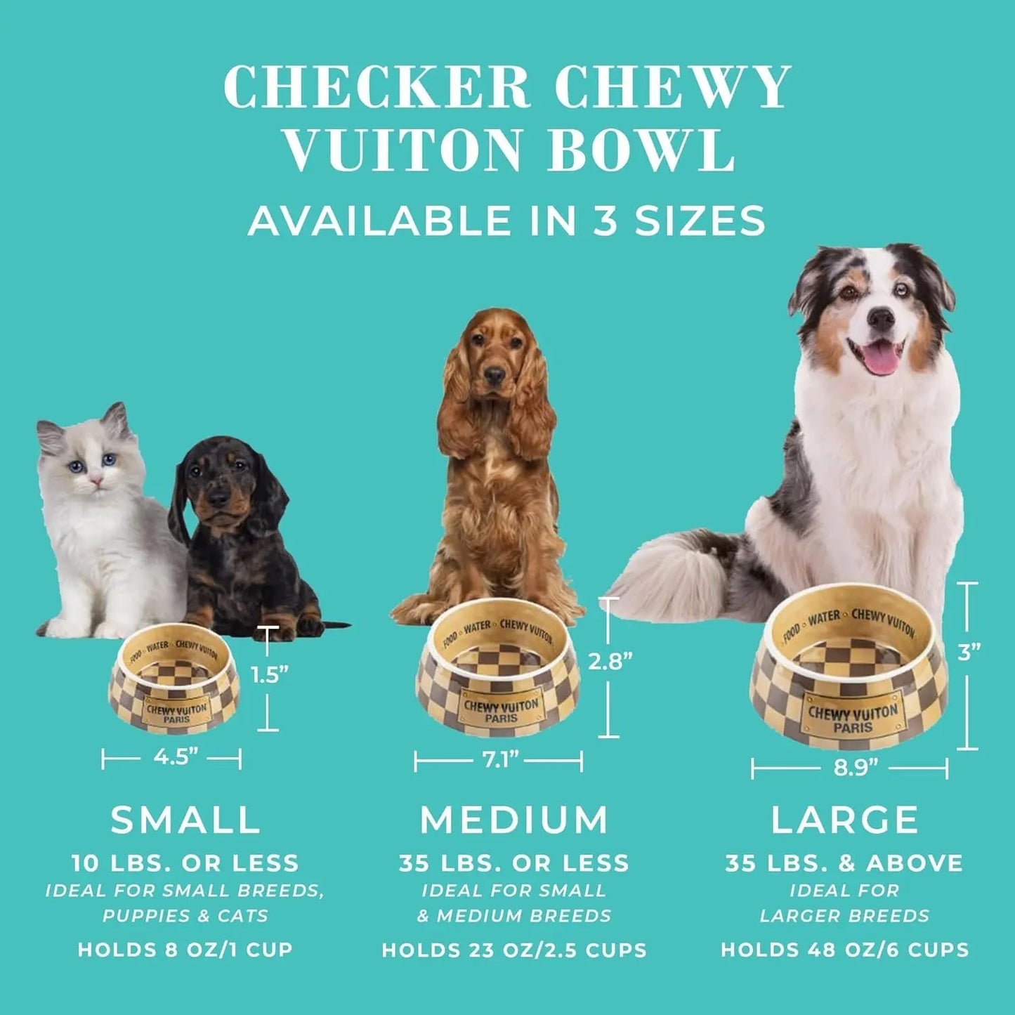 Haute Diggity Dog Chewy Vuiton Dog Bowl Set | BPA-Free, Non-Skid (2-Pack)