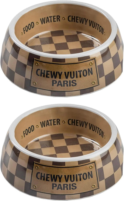 Haute Diggity Dog Chewy Vuiton Dog Bowl Set | BPA-Free, Non-Skid (2-Pack)