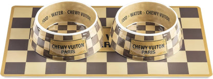 Haute Diggity Dog Chewy Vuiton Dog Bowl Set | BPA-Free, Non-Skid (2-Pack)