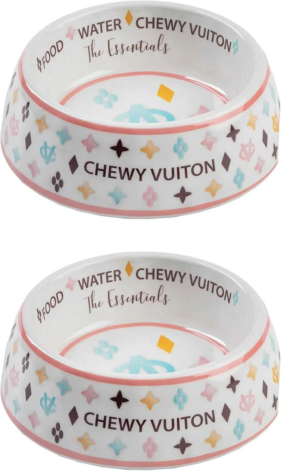 Haute Diggity Dog Chewy Vuiton Dog Bowl Set | BPA-Free, Non-Skid (2-Pack)