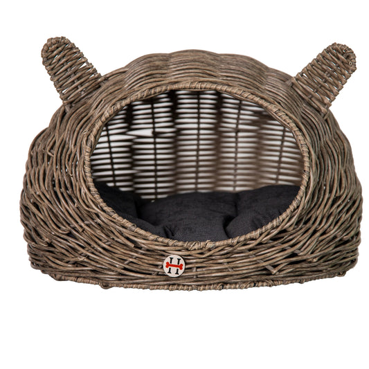 Huntley Pet Wicker Cat Shaped Play House Pet Bed with Cushion