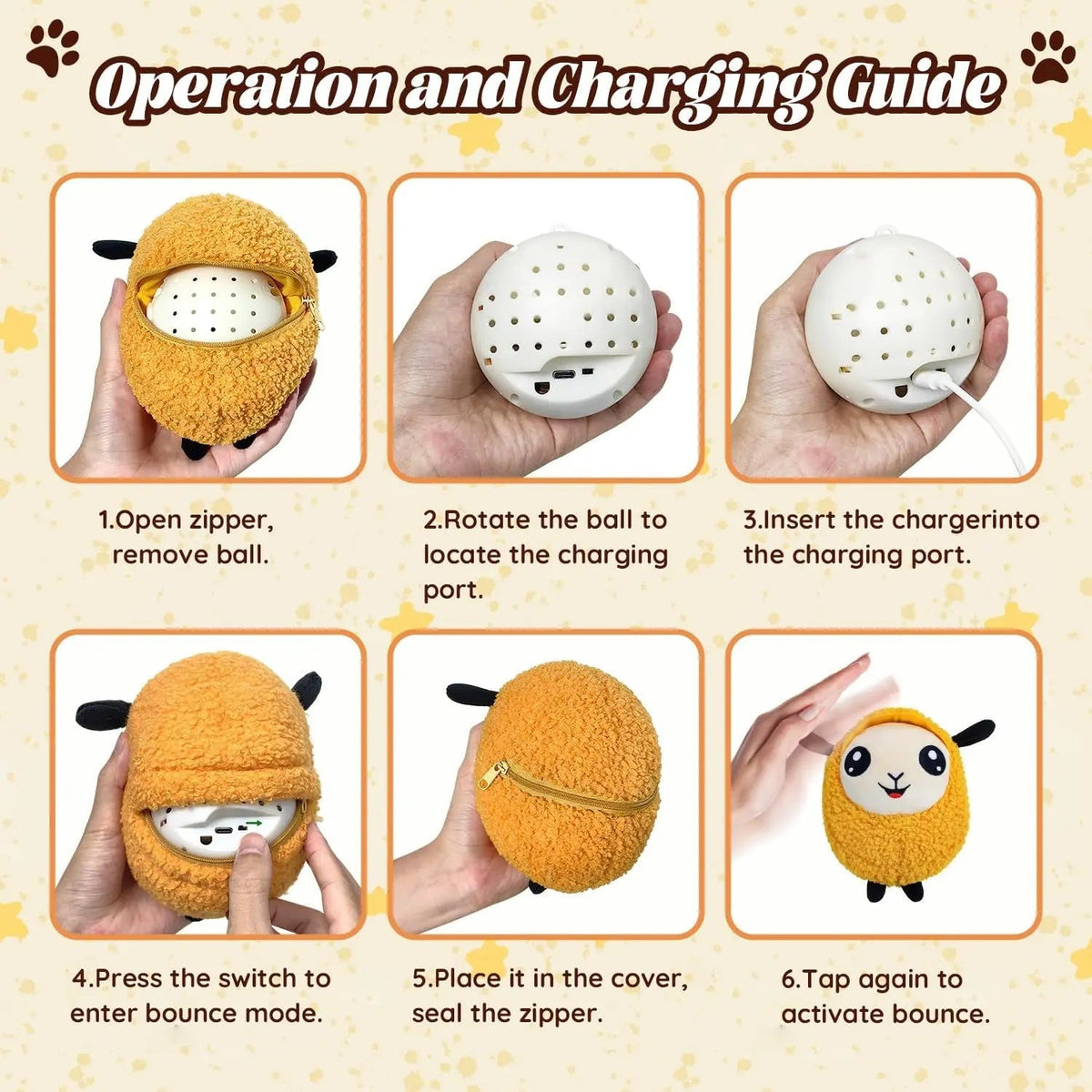 Interactive Moving Ball Rechargeable Plush Squeak Toy for Small/ Med/Large Dogs