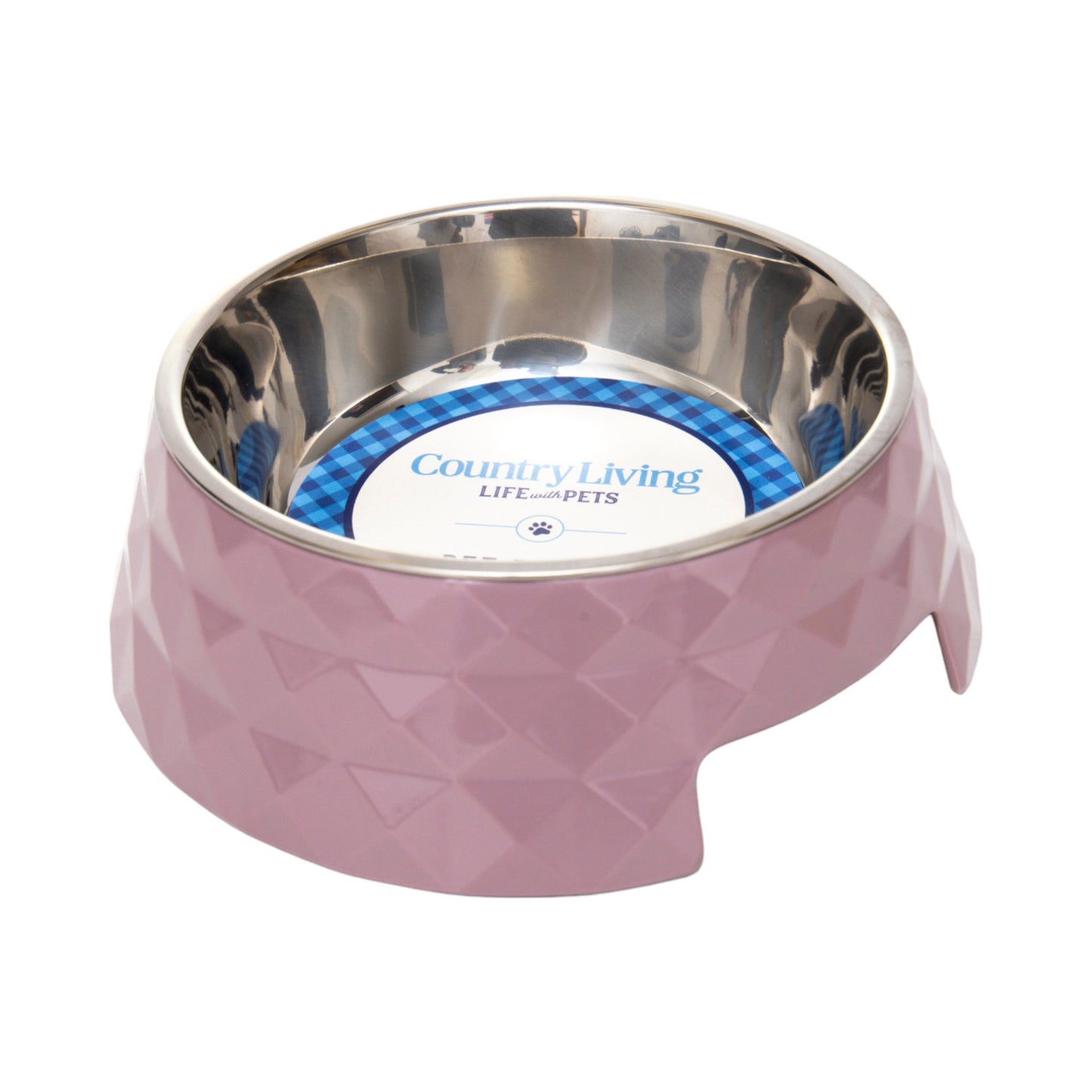 Country Living Set of 2 Diamond Twill Melamine Dog Bowls with Removable Stainless Steel Inserts – Wood Rose