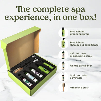 Pawfume Dog Spa Gift Basket 6-Piece Probiotic Deodorizer & Grooming Set