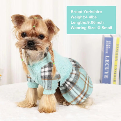 Plaid Dog Sweater Dress – Warm Winter Outfit for Puppies