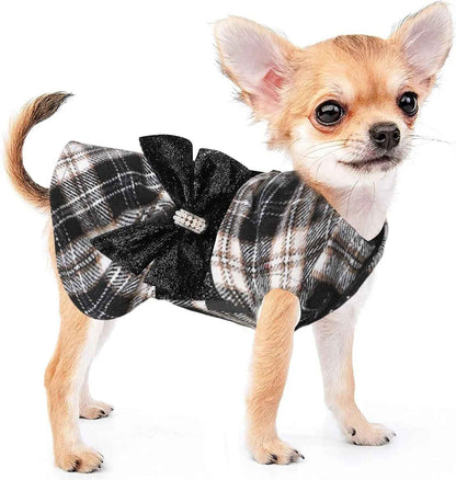 Plaid Dog Sweater Dress – Warm Winter Outfit for Puppies